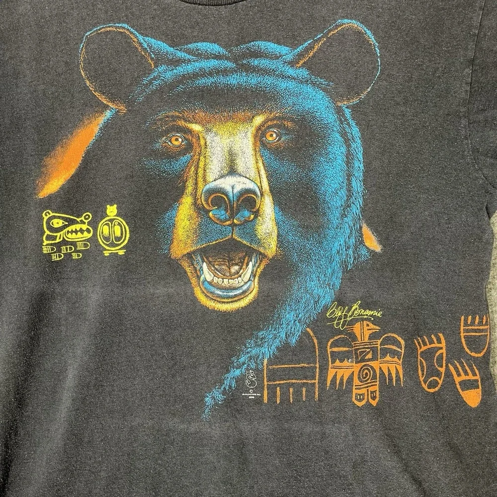 Vintage Black‎ Bear Shirt Mens L Faded Black Wildlife Graphic Oneita Nature 80s